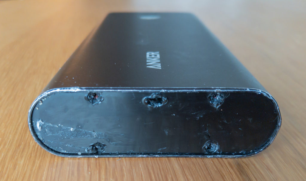 The back of the Anker PowerCore+ 26800 power bank after the removal of the plastic cover.