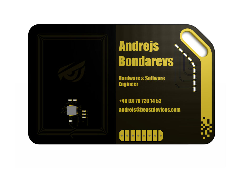 Beast Devices rendered PCB business card front.