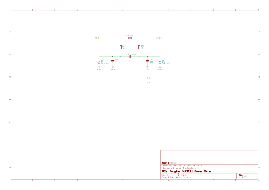 Current sense resistor with RC filtering and TVS diodes.