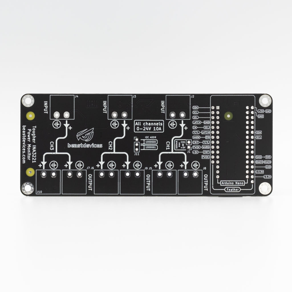 Tougher INA3221 Power Monitor Matte Black PCB Top View